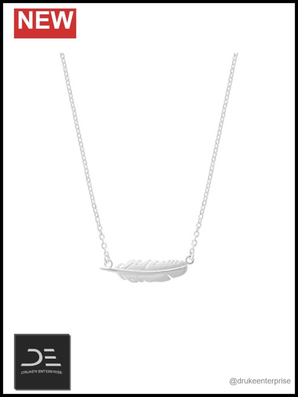 Sterling Silver Feather Pendant Necklace 16"